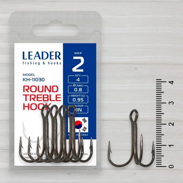 Гачки трійники Leader Round Treble, 4шт/уп, № 2